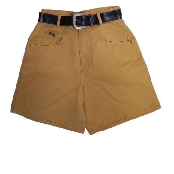 Vintage Pants - NEW Vintage 90s tan high waisted belted baggy midi denim‎ shorts S